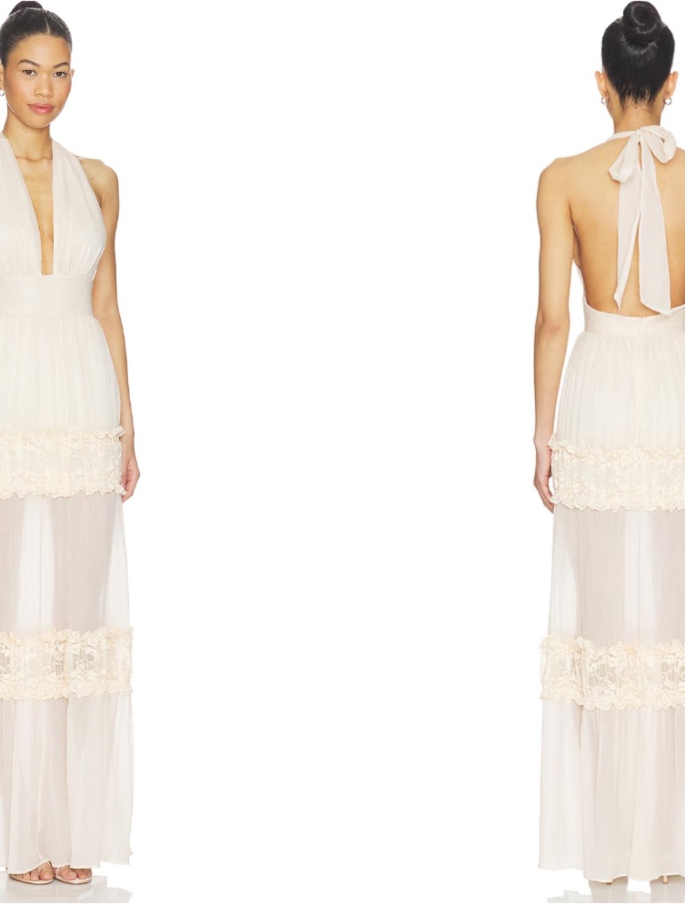 Elegant Cream Halter Lace Maxi Dress